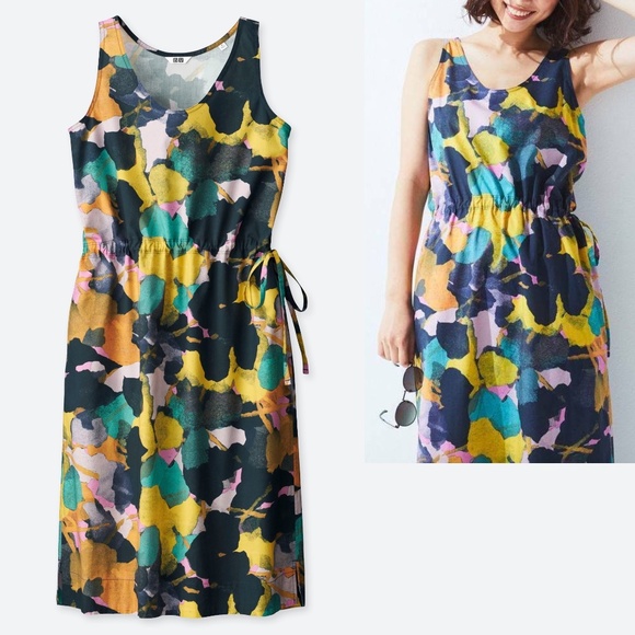 UNIQLO U Drawstring Printed Sleeveless Dress Size Medium M - Picture 2 of 4